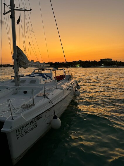 Sunset Catamaran Cocktail & Beach Club with Transportation In Riviera Maya
