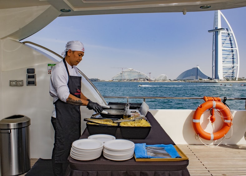 Dubai Harbour Super Yacht Experience with Live Station & Drinks 
