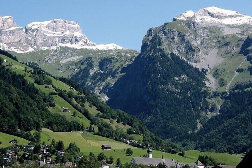 View of the alpine backdrop behind Engelberg