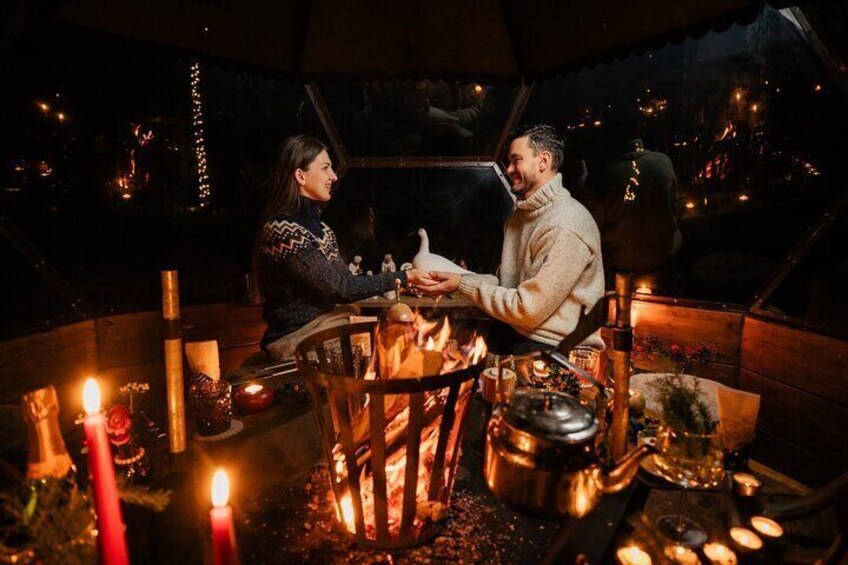 Glass Igloo Campfire Dinner under Northern Lights