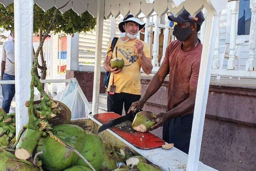 Fresh coconut water from a street vendor. 