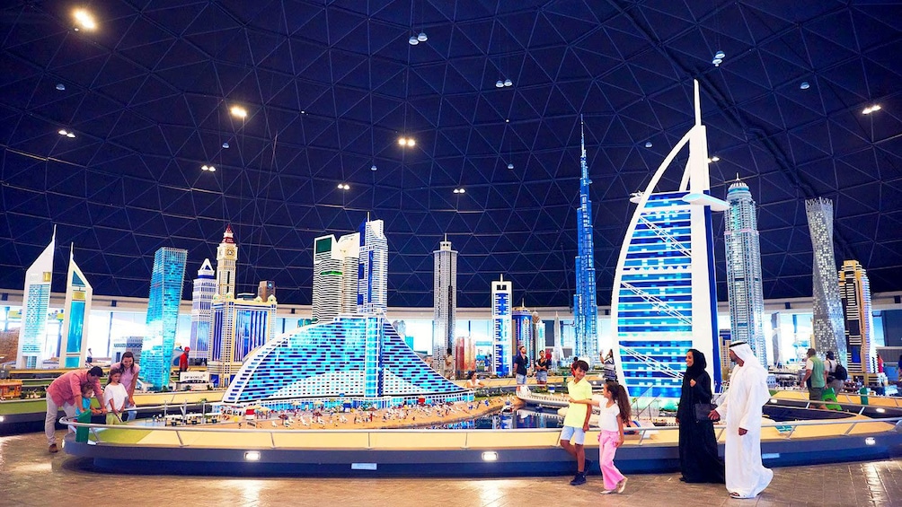 People looking at city skyline out of legos at Legoland Dubai