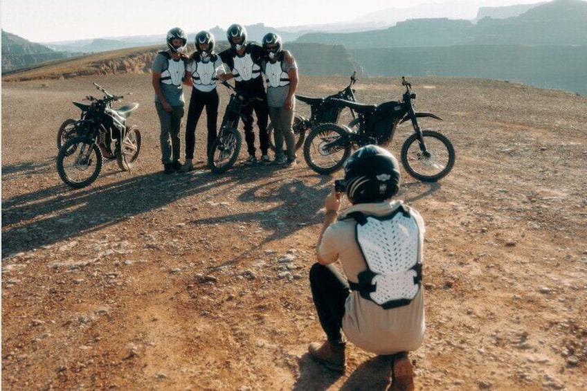 Group Photo on Tour with E-Motion Moab Electric Dirt Bike Tours.