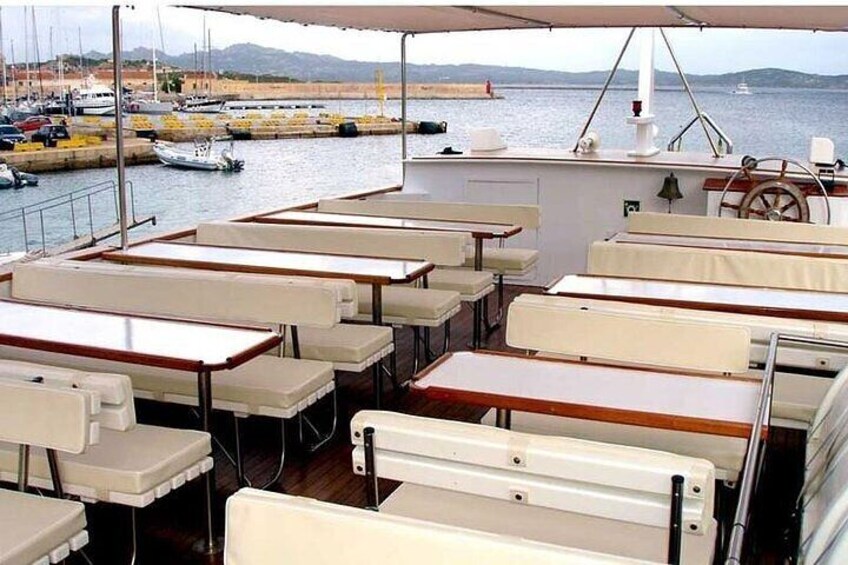 Upper deck of the motorboat Elena D. 