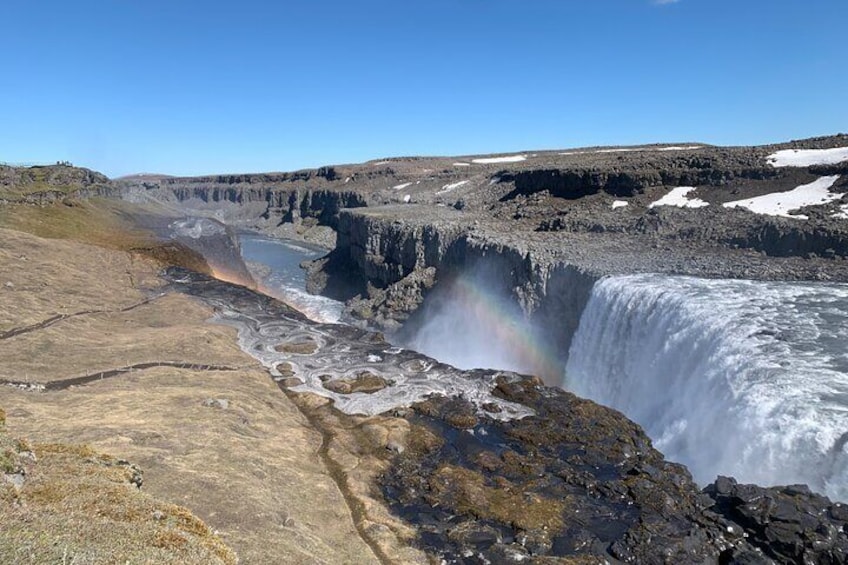 Dettifoss waterfall and double rainbow 