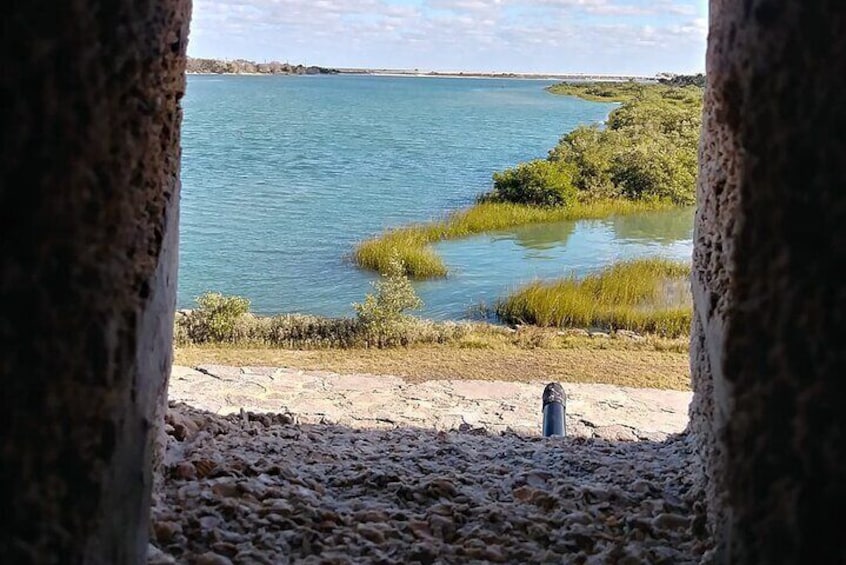 The view through a window of Fort Matanzas.
