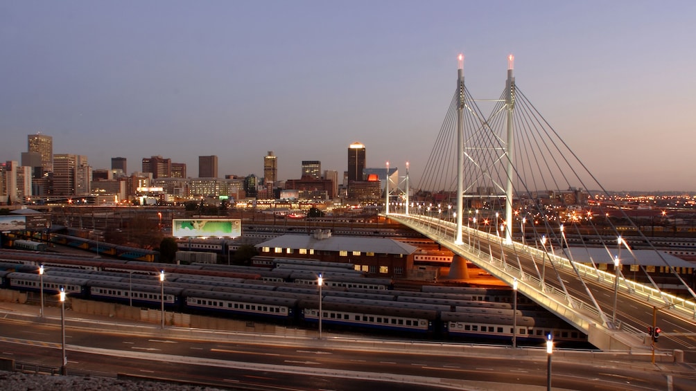 Nelson Mandela bridge at night in Johannesburg