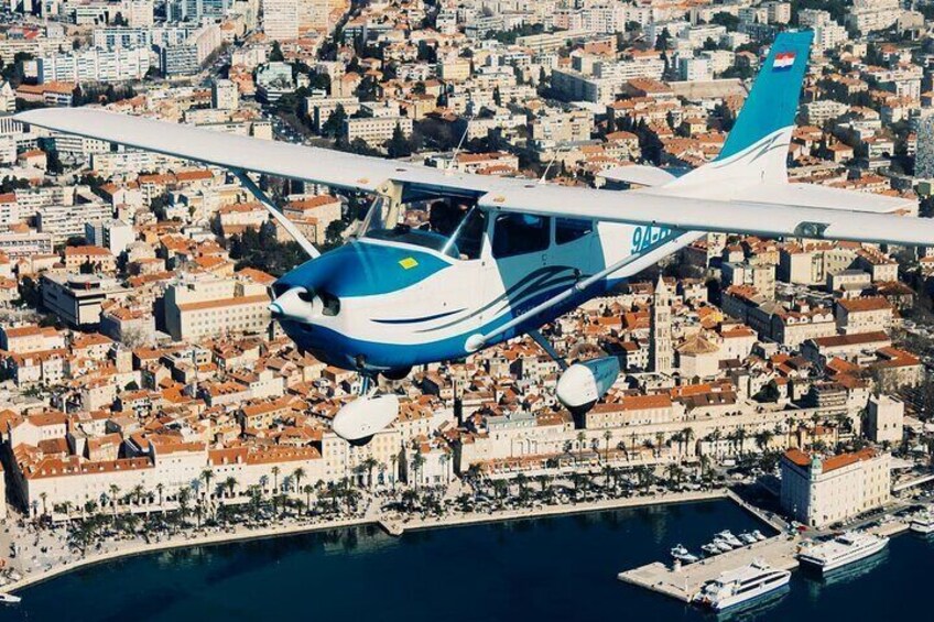 Panoramic flight over Brač, Hvar, Šolta and Split from Brač Island