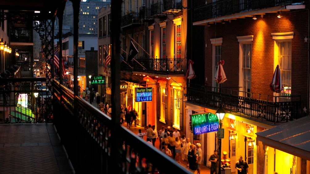 View of New Orleans at night from the balcony.