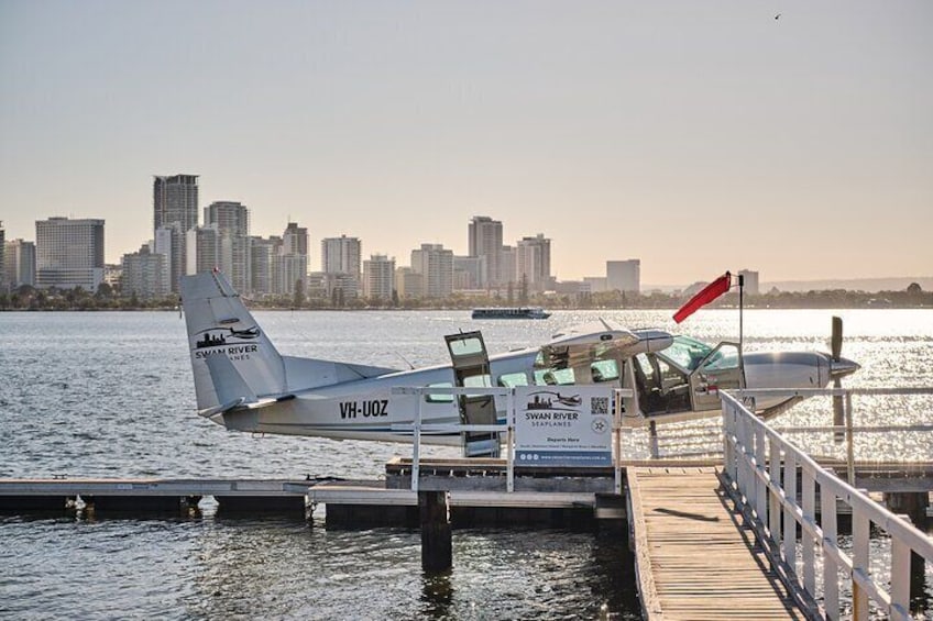 Seaplane docked at Queen Street Jetty