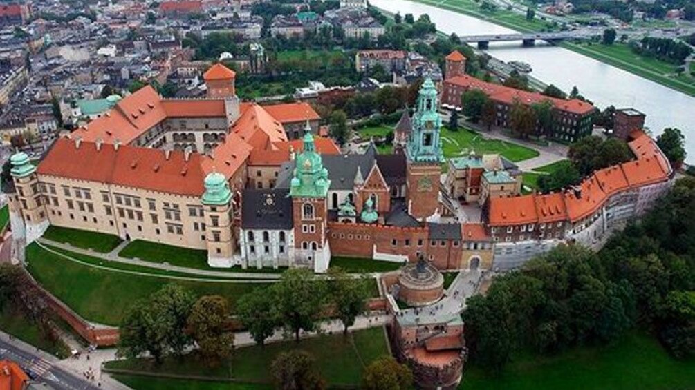 Aerial view of a Castle in Krakow
