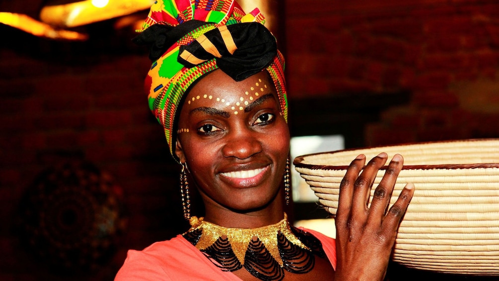 A woman holding a basket