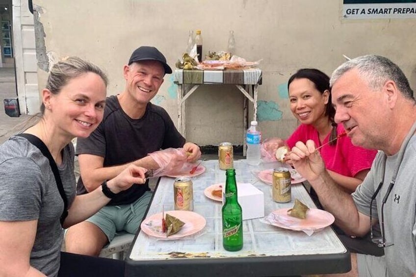 Guest Trying Typical Filipino Street Food