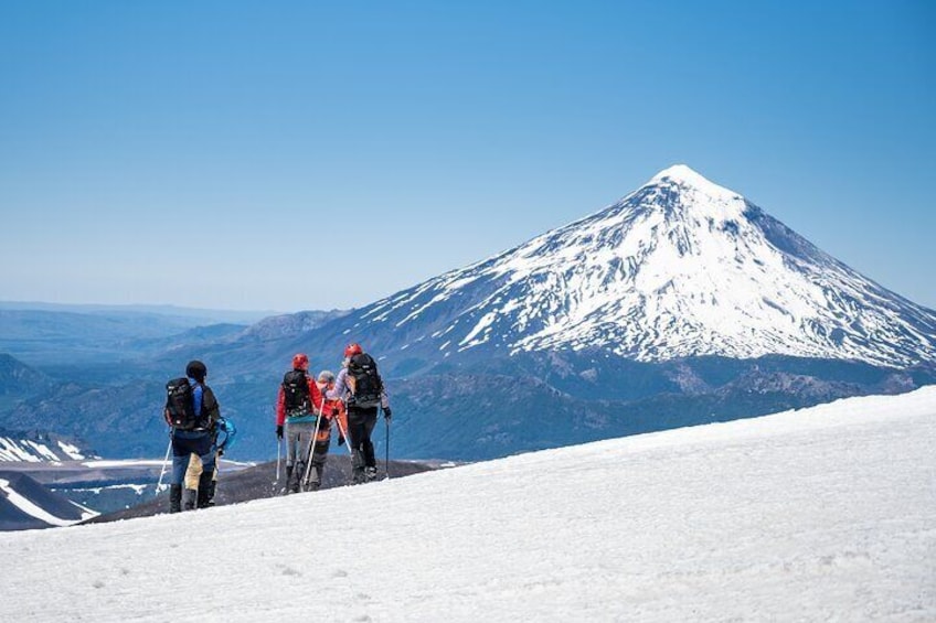 From the summit, with the Lanin volcano in the background