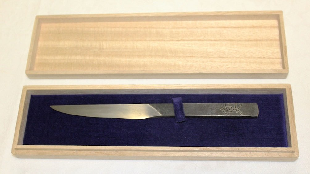 Steel knife in wooden case in Kyoto