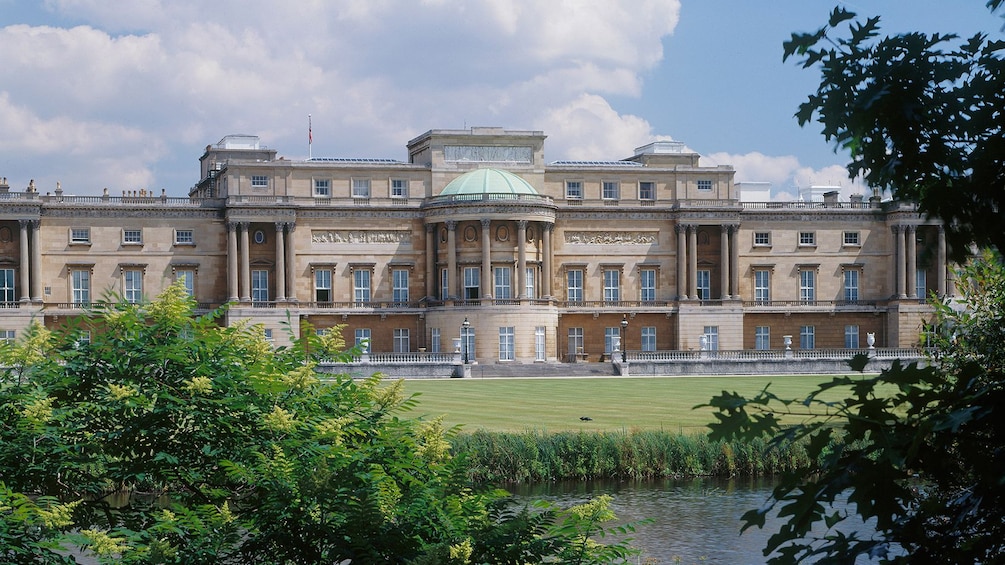 View of Buckingham Palace from the garden in London