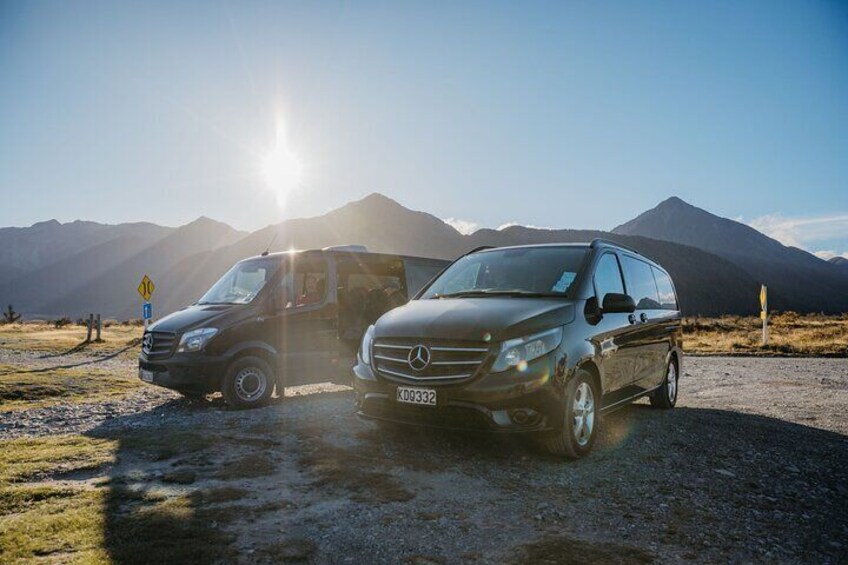 Travel in style and comfort on your New Zealand adventure with Canterbury Trails' luxury vehicles, designed to enhance your experience and provide a relaxing haven between breathtaking destinations.