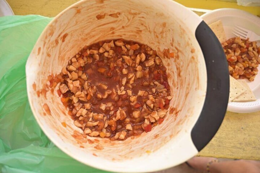 Marinated conch, served with water crackers