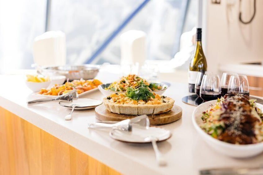 Long table lunch on the Premier Upper Deck of Spirit of the Wild