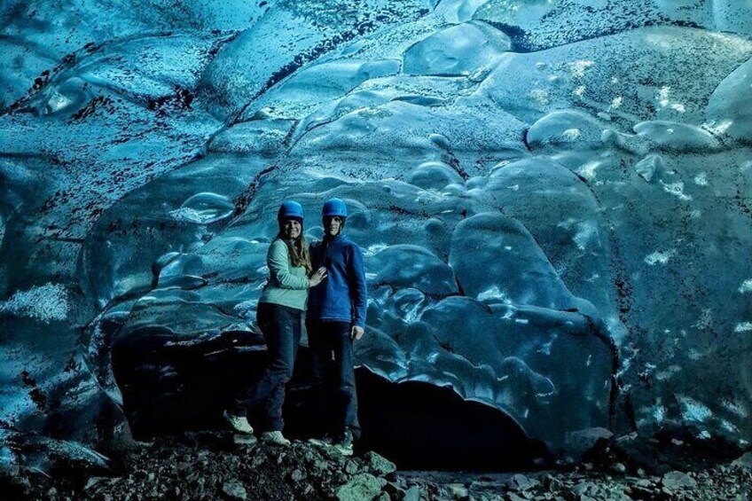 Ice Cave and Glacier walk into blue glacier canyon 