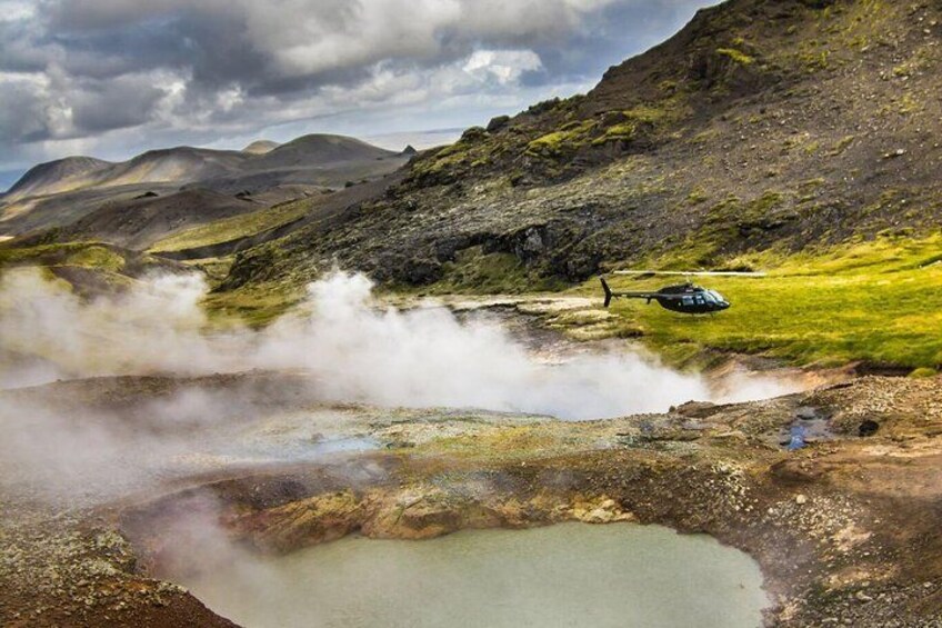 Helicopter Flight Over Geothermal Landscapes from Reykjavik 