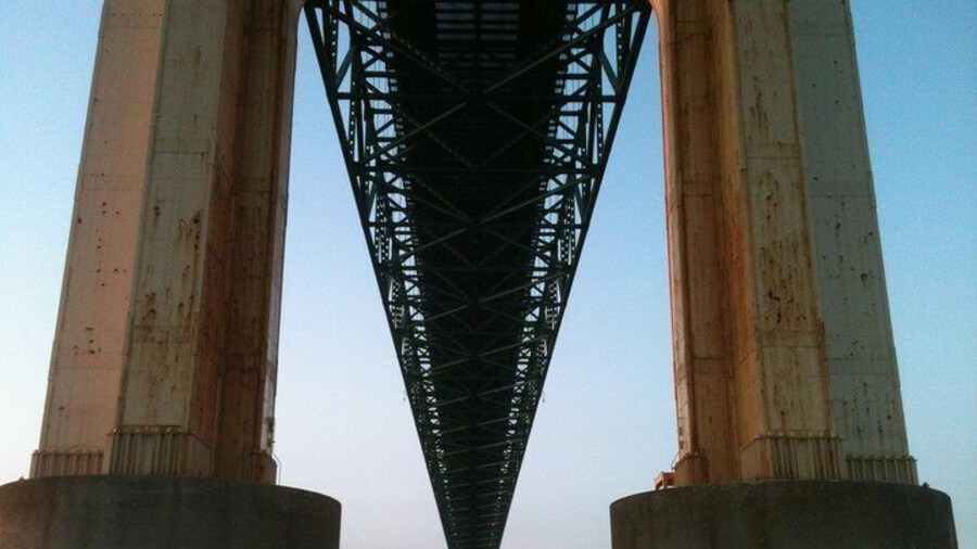 Under the majestic Mackinac Bridge