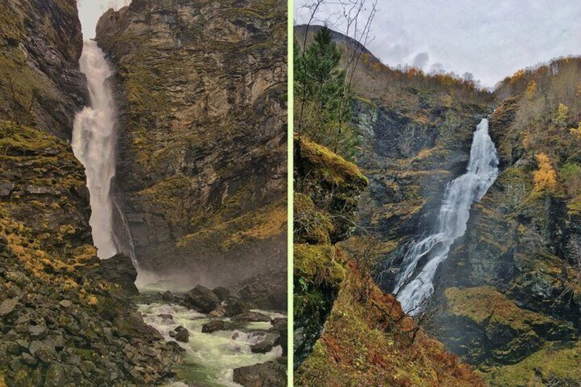 Stalheimsfossen and Sivlefossen waterfalls in autumn