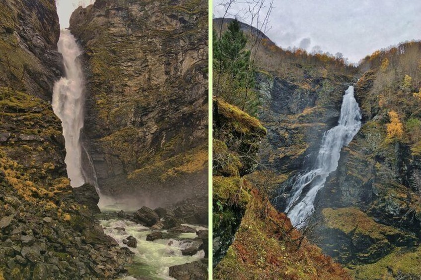 Stalheimsfossen and Sivlefossen waterfalls in autumn