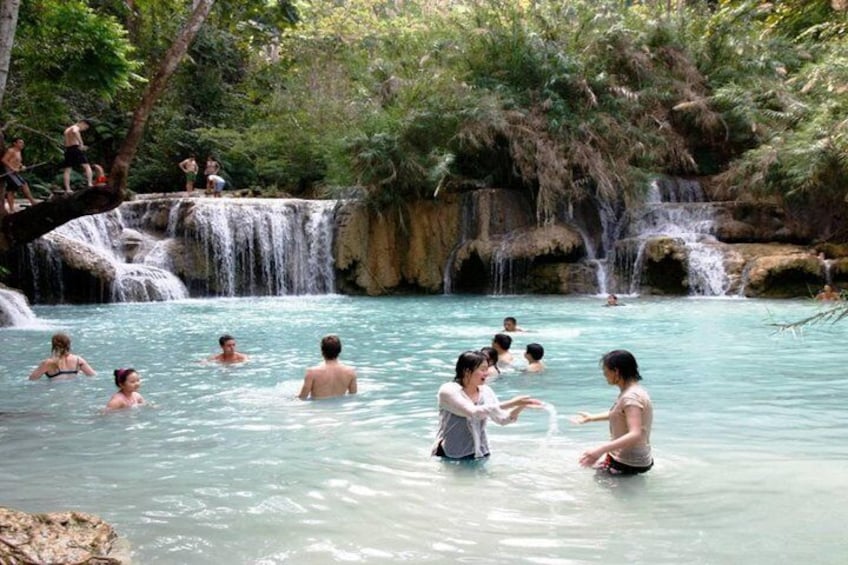 swimming at waterfall in Tranh stream