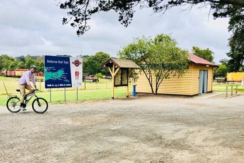 Cycling into historic Drysdale Railway Station.