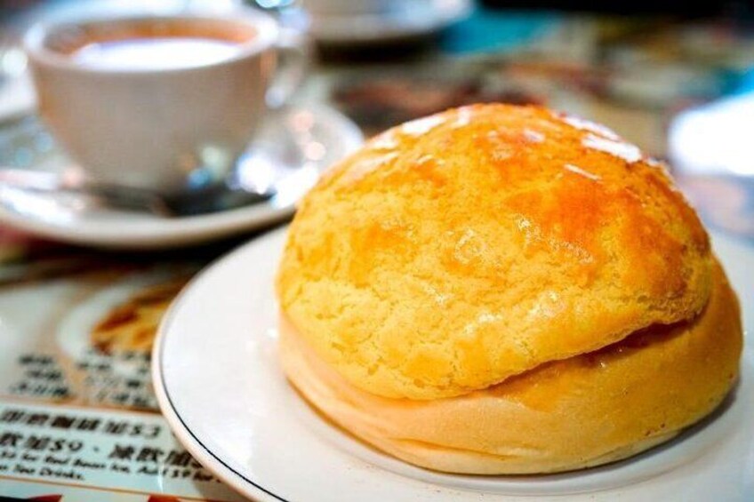 Fresh out of the oven breakfast bun and tea