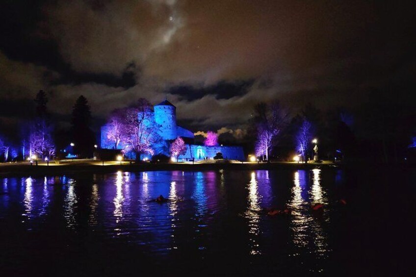 Magical moments under moonlight and illuminated castle