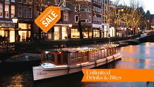 Amsterdam: Crucero Cubierto de Lujo Bebidas y Aperitivos Ilimitados