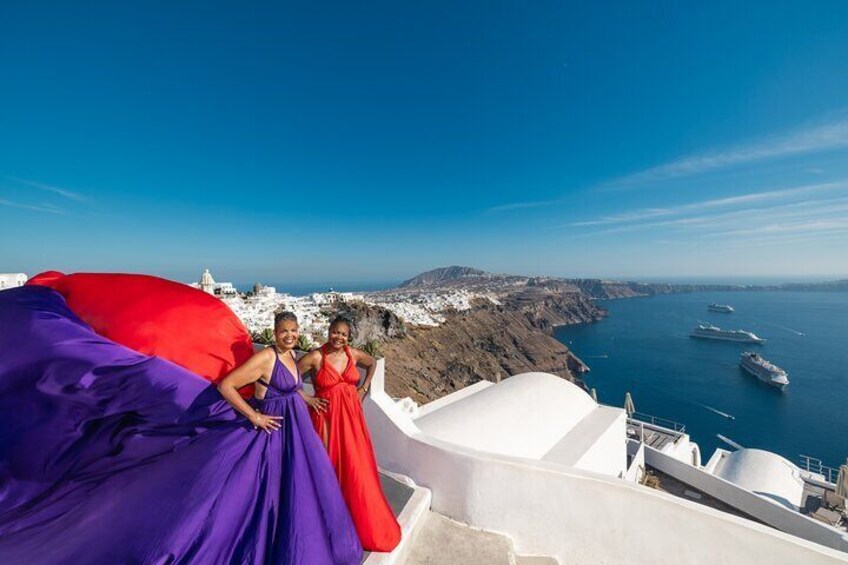 Flying Dress Photoshoot in Santorini with Hotel Pickup