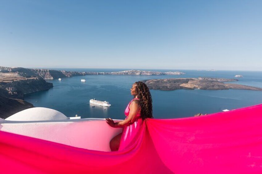 Flying Dress Photoshoot in Santorini with Hotel Pickup