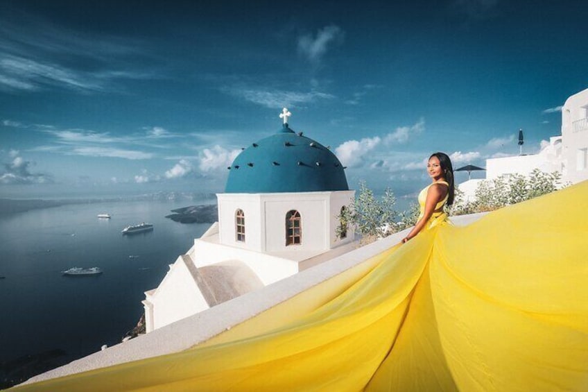 Flying Dress Photoshoot in Santorini with pick up