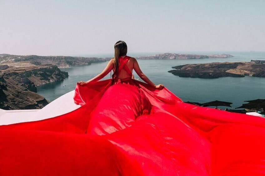 Flying Dress Photoshoot in Santorini with pick up