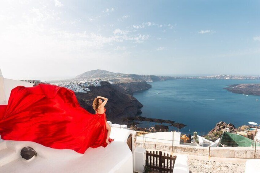 Flying Dress Photoshoot in Santorini with Hotel Pickup
