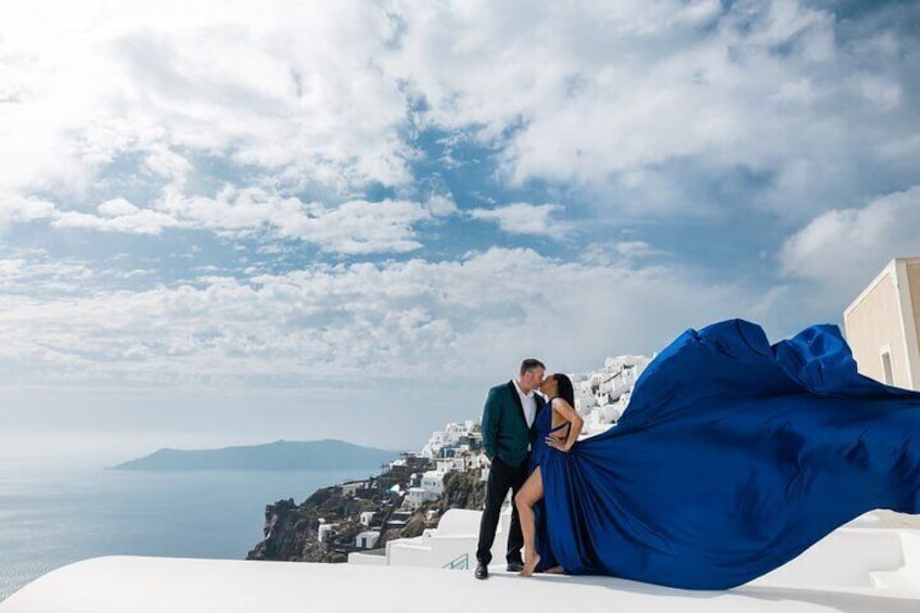 Flying Dress Photoshoot in Santorini with Hotel Pickup