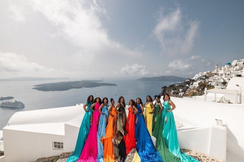 Flying Dress Photoshoot in Santorini with Hotel Pickup
