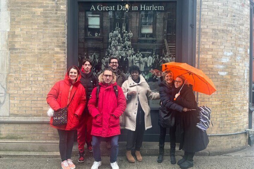 Our tour guide Sylvie with visitors in Harlem