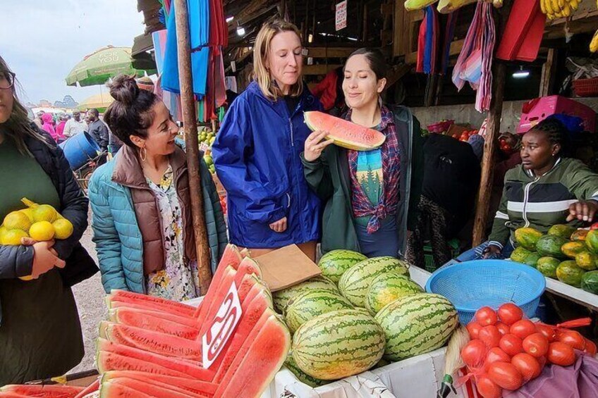 Shopping at the local farmers market 