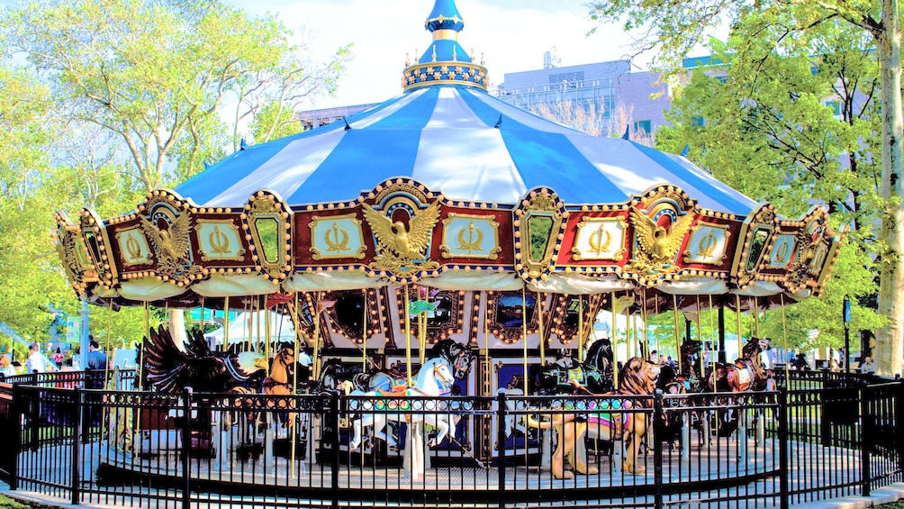 Landscape view of the Parx Liberty Carousel at Franklin Square in Philadelphia