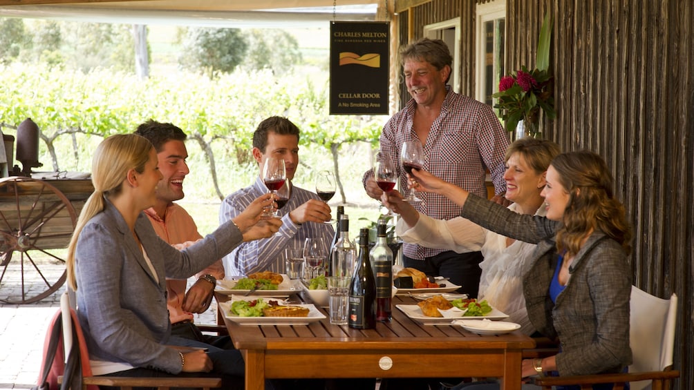 Show item 3 of 5. Table of people eating a vineyard