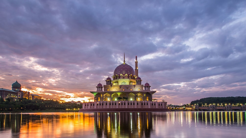 Putra Mosque and lake at sunset in Putrajaya