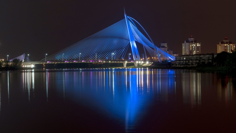 Bridge lit at night in Putrajaya