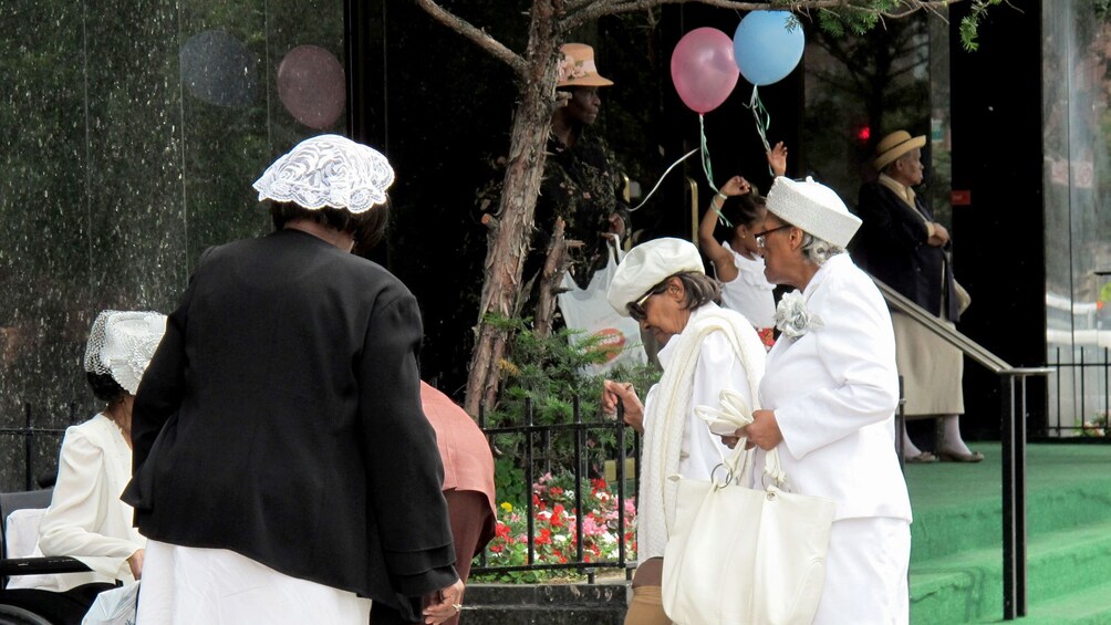 Women gathering outside church in Harlem
