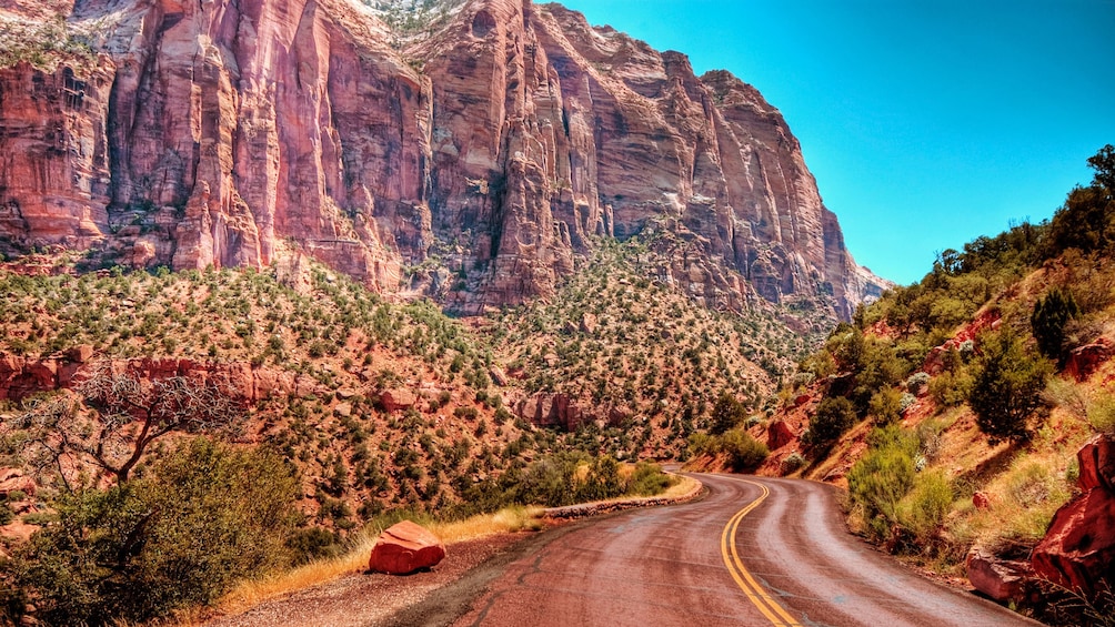 Road between the hills at Zion National Park