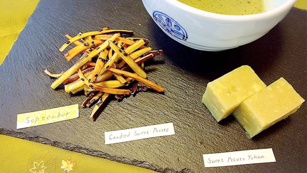 Tea and dessert view on the Japanese Sweets Cooking Experience in Tokyo