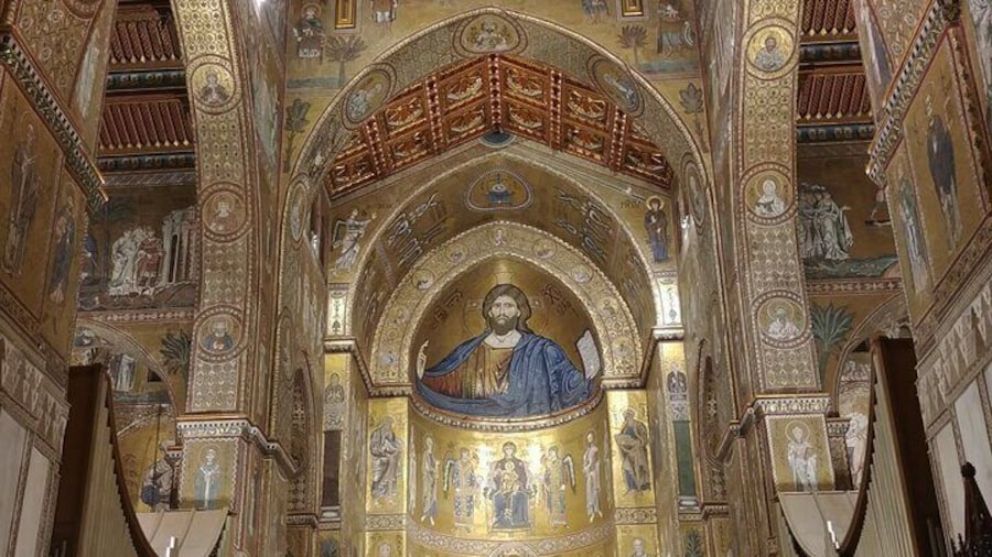 The famous mosaic of Jesus inside the Cathedral of Monreale